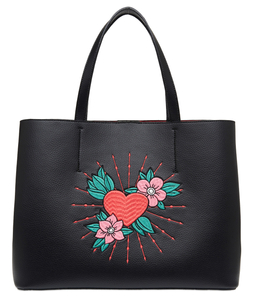 Chic Embroidery PU Leather Tote Shoulder Bag