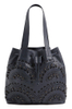 Dark Color Laser-cut-out Hollow PU Leather Crossbody Drawstring Bag