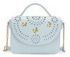 Fresh Blue Floral Crossbody Handbag with Half-flap Front