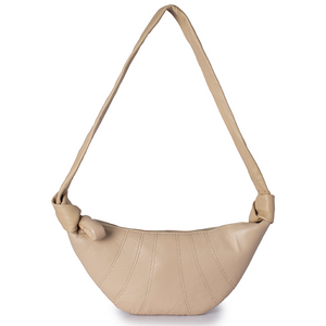 Cute-sized Dumpling-shaped Beige Knotted Leather Handheld Shoulder Handbag