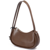 Brown Leather Well-stitching Crossbody Baguette Handbag