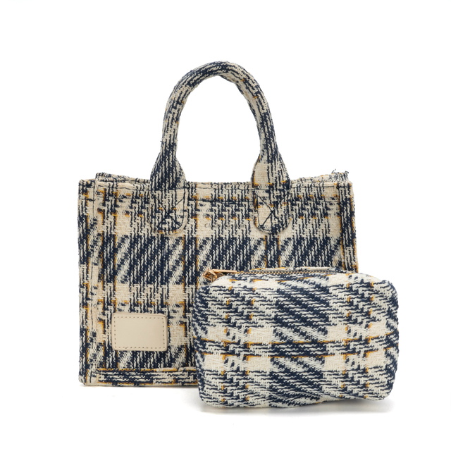 Classic Checkered Tote Bag with Coordinated Pouch