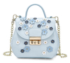 Fresh Blue Floral Crossbody Handbag with Half-flap Front