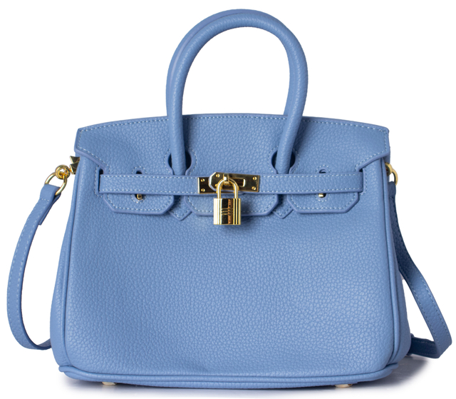 Blue Leather Double Handles Handheld Crossbody Handbag