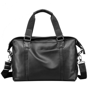 Durable Large Capacity Black Leather Travel Duffel Shoulder Handheld Bag