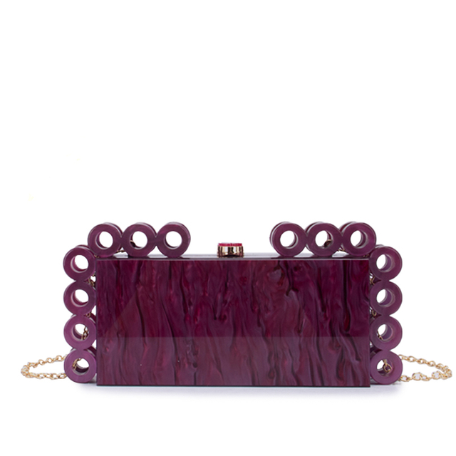 Redish Purple Acrylic Marble Box Clutch Surrounded by Circles