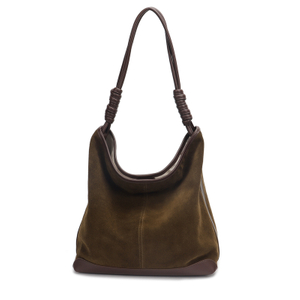 Vintage Brown Suede Leather Hobo Tote Shoulder Handbag