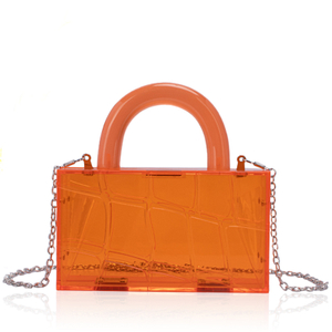 Orange Transparent Acrylic Embossing Clutch with Sturdy Handle