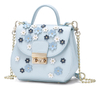 Fresh Blue Floral Crossbody Handbag with Half-flap Front