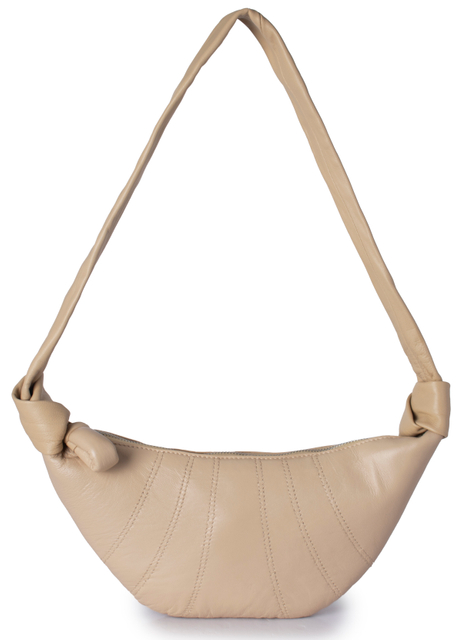 Cute-sized Dumpling-shaped Beige Knotted Leather Handheld Shoulder Handbag