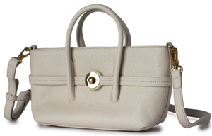 White Leather Double Handles Handheld Crossbody Handbag