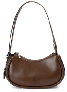 Brown Leather Well-stitching Crossbody Baguette Handbag