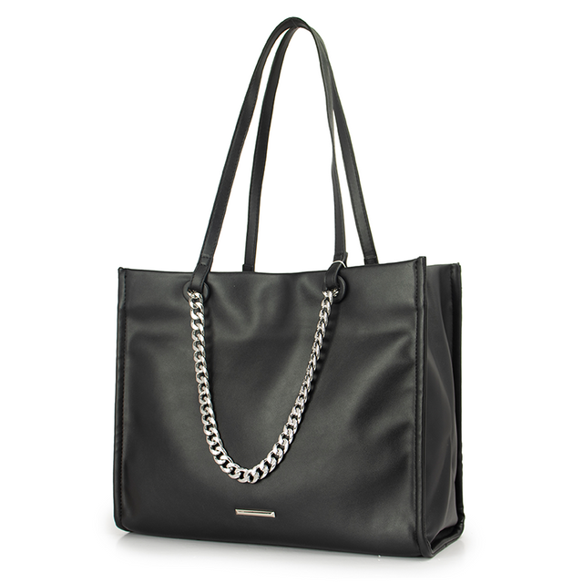 Black Leather Large Capacity Tote Shoulder Handbag