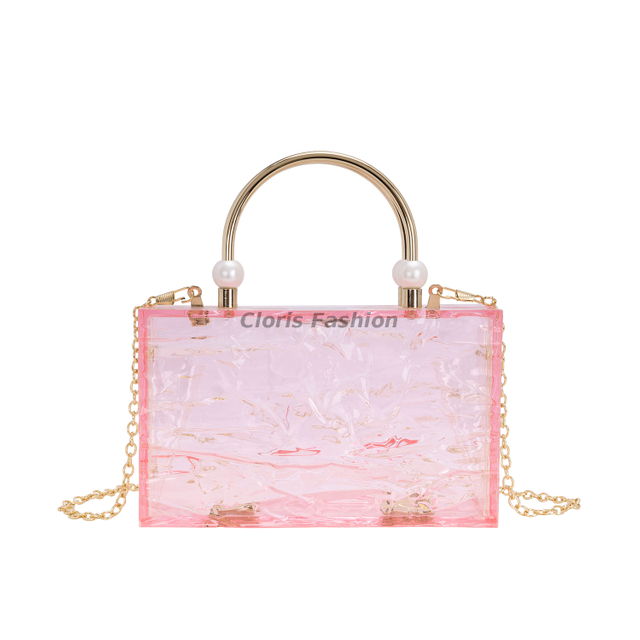 Pink Transparent Wavy Acrylic Handbag with Double Metal Handles
