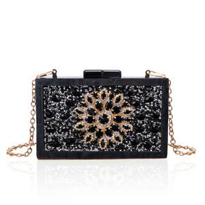 Timeless Black Acrylic Rhinestones Clutch Evening Bag