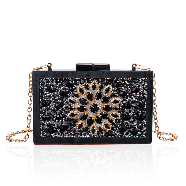 Timeless Black Acrylic Rhinestones Clutch Evening Bag