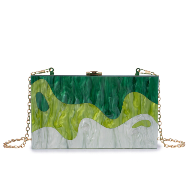 Sophisticated Green Wavy Patchwork Acrylic Evening Clutch