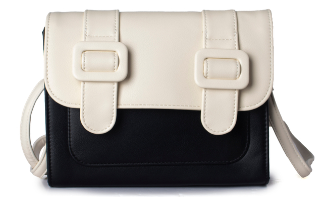 Black and White PU Leather Passenger Crossbody Flap Handbag