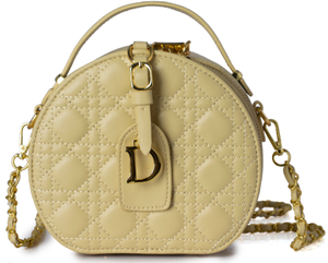 Round Light Yellow Quilted Leather Handheld Crossbody Handbag