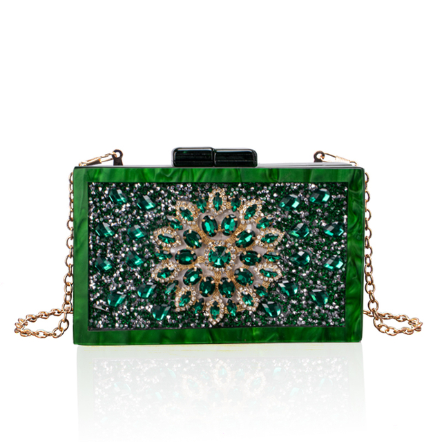 Gorgeous Green Acrylic Rhinestones Clutch Evening Bag