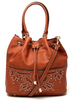 Dark Color Laser-cut-out Hollow PU Leather Crossbody Drawstring Bag