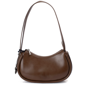 Brown Leather Well-stitching Crossbody Baguette Handbag