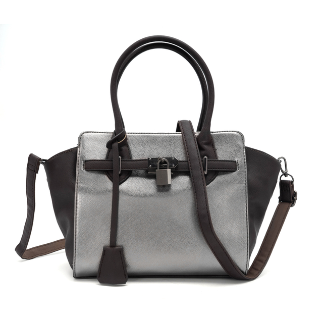 Elegant Silver PU Leather Handbag with Refined Details