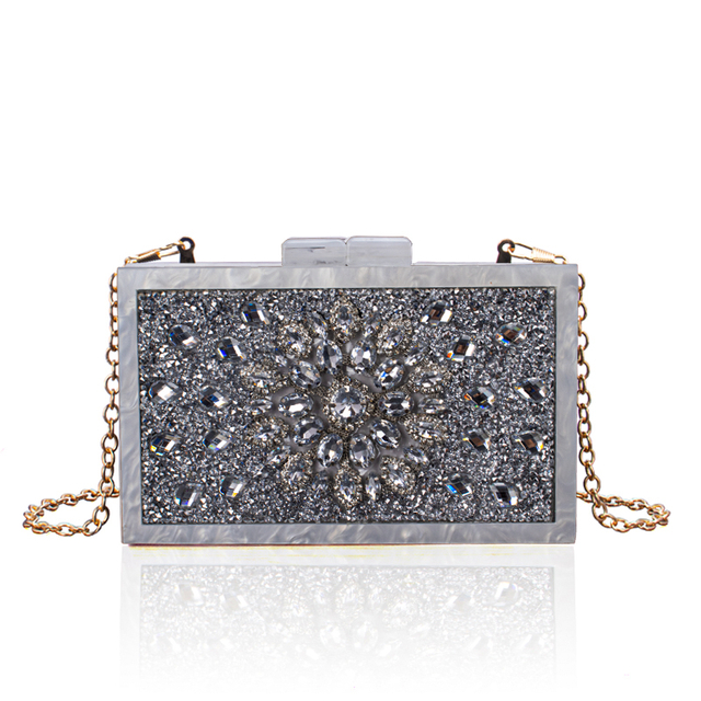 Classic White Acrylic Rhinestones Clutch Evening Bag