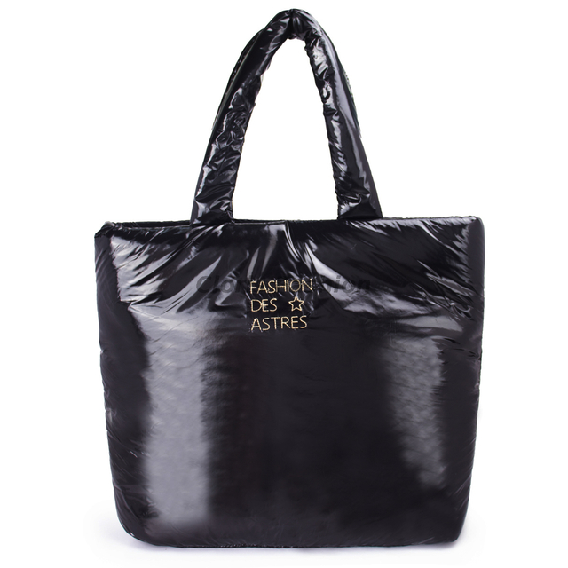 Stylish Black Nylon Embroidered Tote Bag