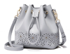 Plain Color Laser-cut-out Hollow PU Leather Crossbody Drawstring Bag