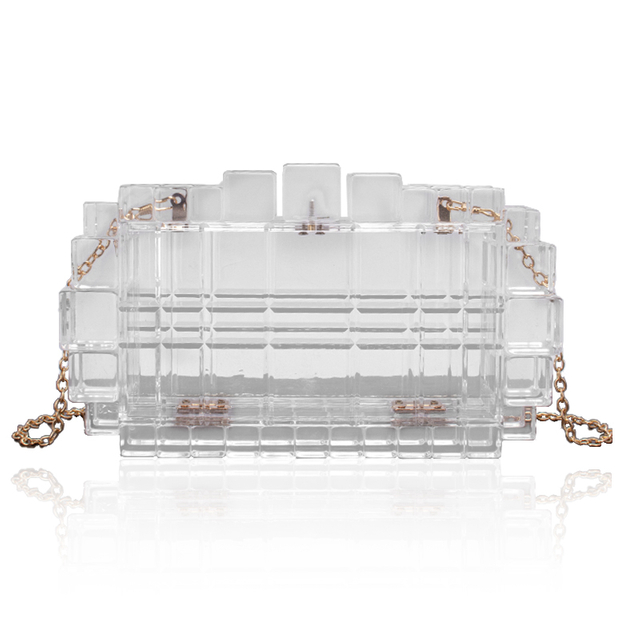 Transparent Acrylic Clutch Evening Bag with Multiple Irregular Cubes