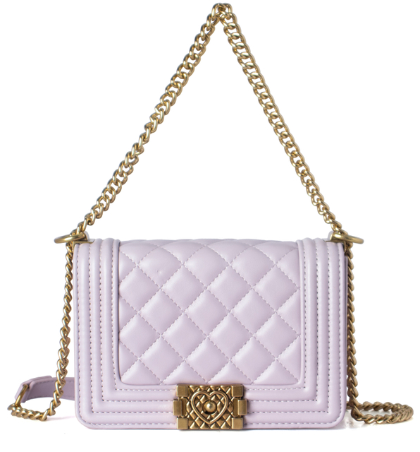 Taro Purple Quilted Leather Flap Crossbody Handbag