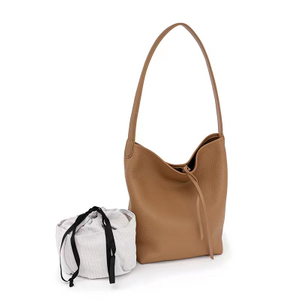 Classic Leather Tie-closure Bucket Shoulder Handbag