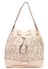 Plain Color Laser-cut-out Hollow PU Leather Crossbody Drawstring Bag