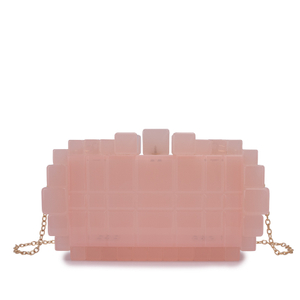 Pink Acrylic Clutch Evening Bag with Multiple Irregular Cubes