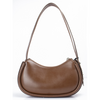 Brown Leather Well-stitching Crossbody Baguette Handbag