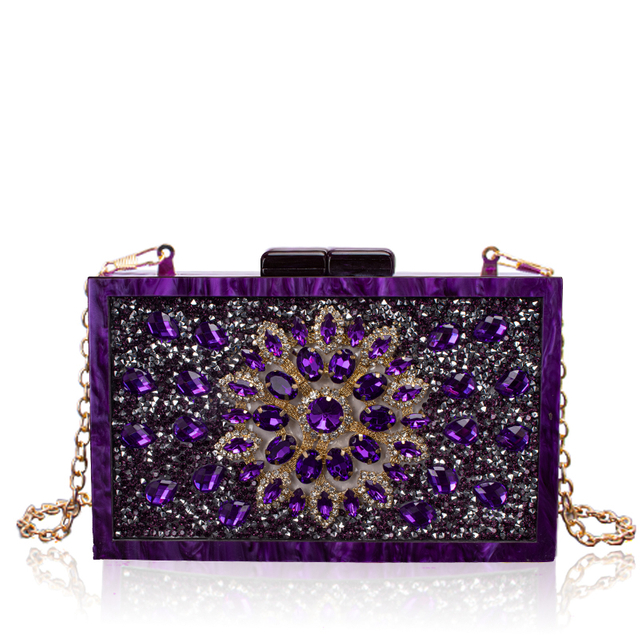 Fantastic Purple Acrylic Rhinestones Clutch Evening Bag