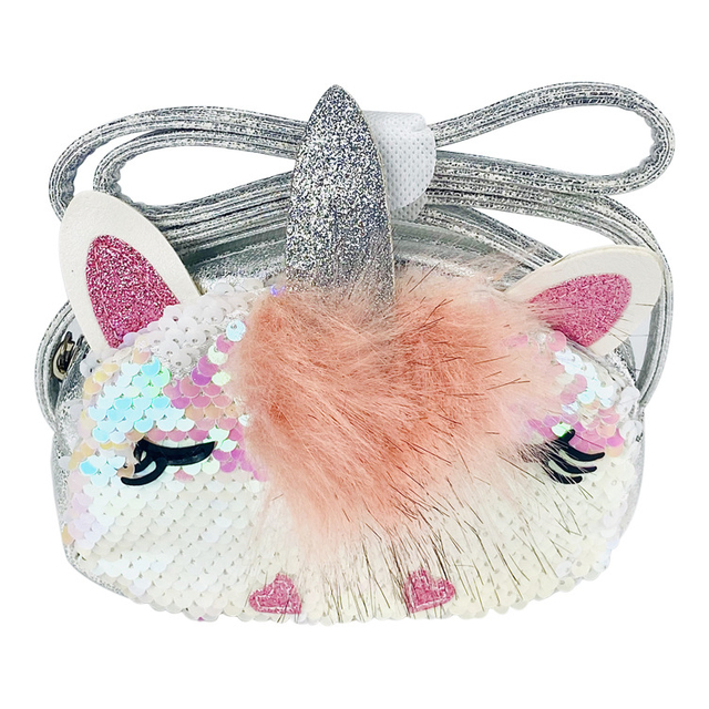 Attractive Adorable Unicorn-shaped PU Leather Crossbody Bag with Shiny Sequins