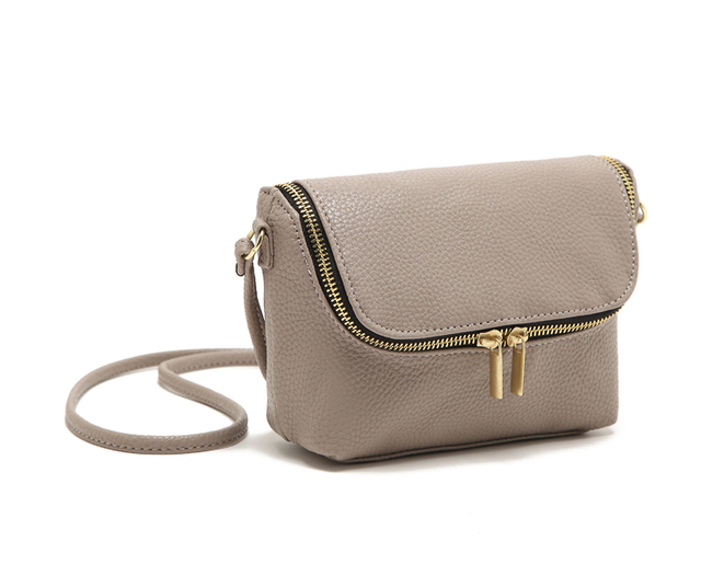 Timeless Sophisticated Plain Color Leather Crossbody Bag with Light Gold Zipper Closure