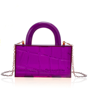 Purple Transparent Acrylic Embossing Clutch with Sturdy Handle