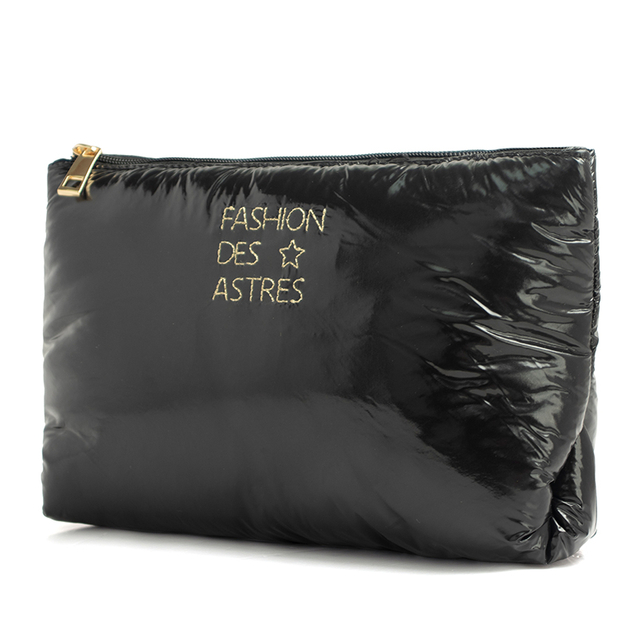 Stylish Black Nylon Embroidered Cosmetic Bag