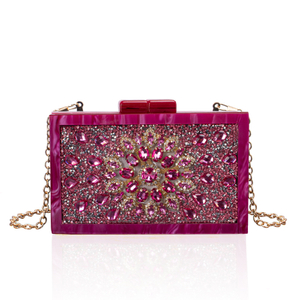 Chic Pink Acrylic Rhinestones Clutch Evening Bag