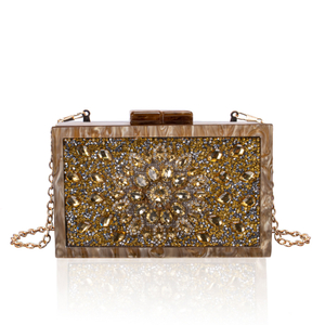 Fabulous Gold Acrylic Rhinestones Clutch Evening Bag