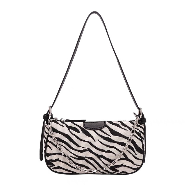 Classic Chic Corduroy Black and White Zebra Pattern Crossbody Handbag