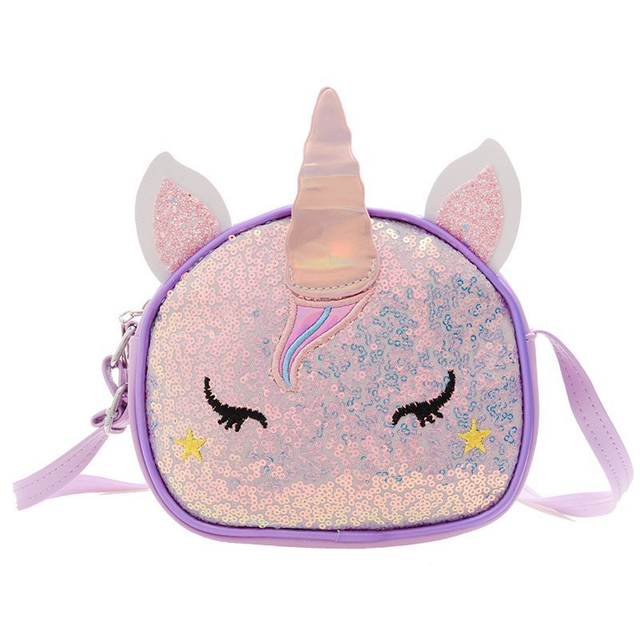 Attractive Adorable Unicorn-shaped PU Leather Crossbody Bag with Shiny Sequins