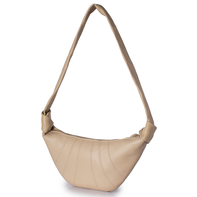 Cute-sized Dumpling-shaped Beige Knotted Leather Handheld Shoulder Handbag