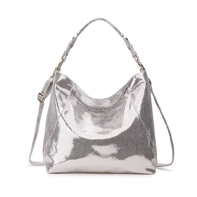 Trendsetting Metallic Leather Crossbody Hobo Handbag