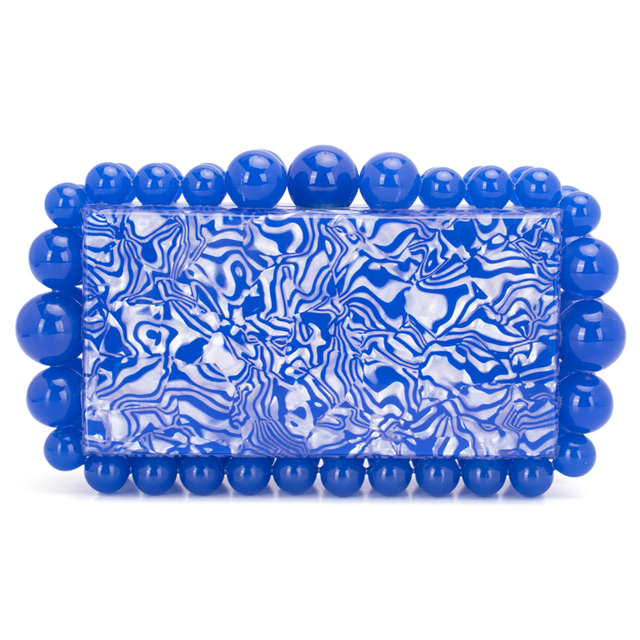 Acrylic Blue and White Marble Clutch Surrounded by Blue Beads