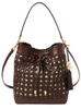 Dark Color Laser-cut-out Hollow PU Leather Crossbody Drawstring Bag