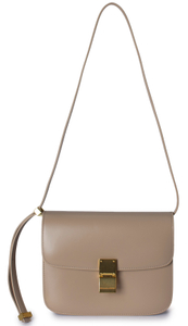 Beige Leather Accordion Handheld Crossbody Half-flap Handbag